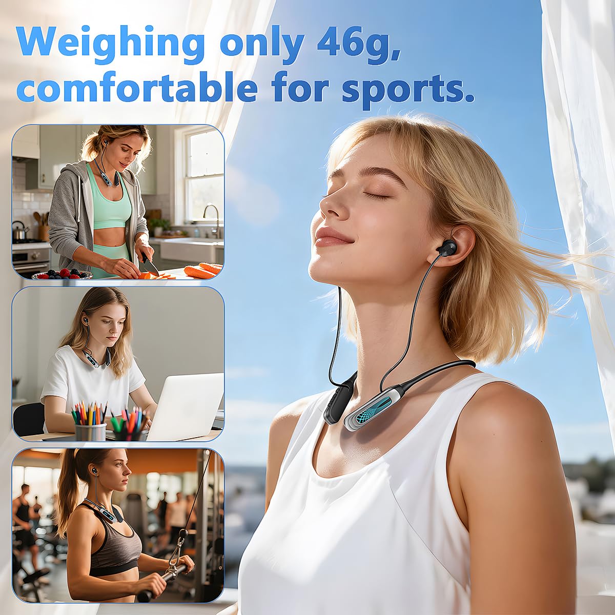Cuffie Bluetooth con archetto da collo, riproduzione 80 ore, auricolari in-ear wireless con microfono, resistenti al sudore, per sport, corsa, allenamento (giallo)