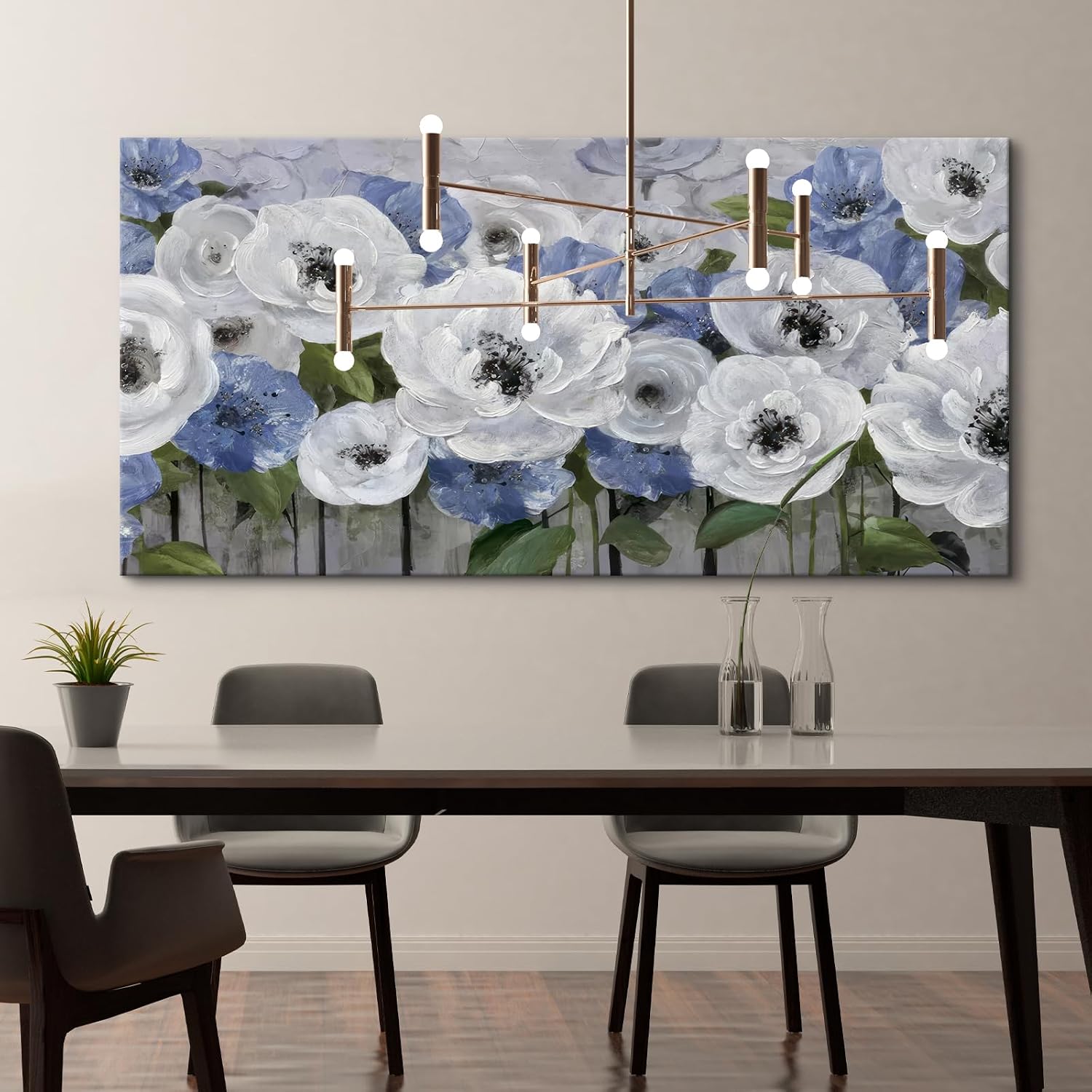 Craftline - Abstract Purple and White Floral Botanical Canvas Wall Art, Rustic Vintage Poppies Flowers Wildflower Field Prints Framed Artwork for Home Decor 32x16inch