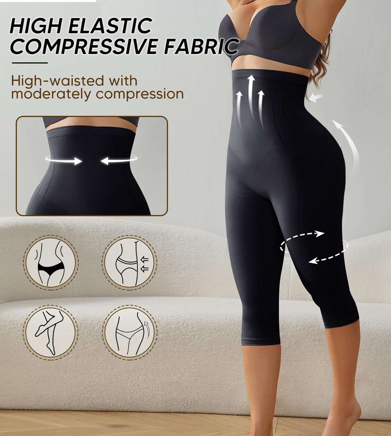 Compression Capri Leggings for Women Tummy Control Shapewear Pants High Waisted Trainer Leggings Thigh Slimmer - Image 4