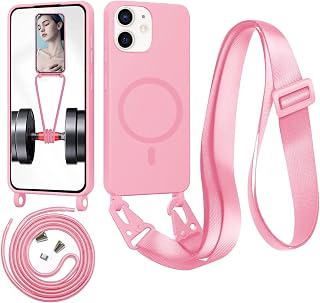 Handykette für iPhone 11 Hülle mit Band [Kompatibel mit Magsafe] Flüssig Silikon Necklace Handyhülle Magnetische Schutzhülle zum Umhängen Kordel für iPhone 11, Rosa