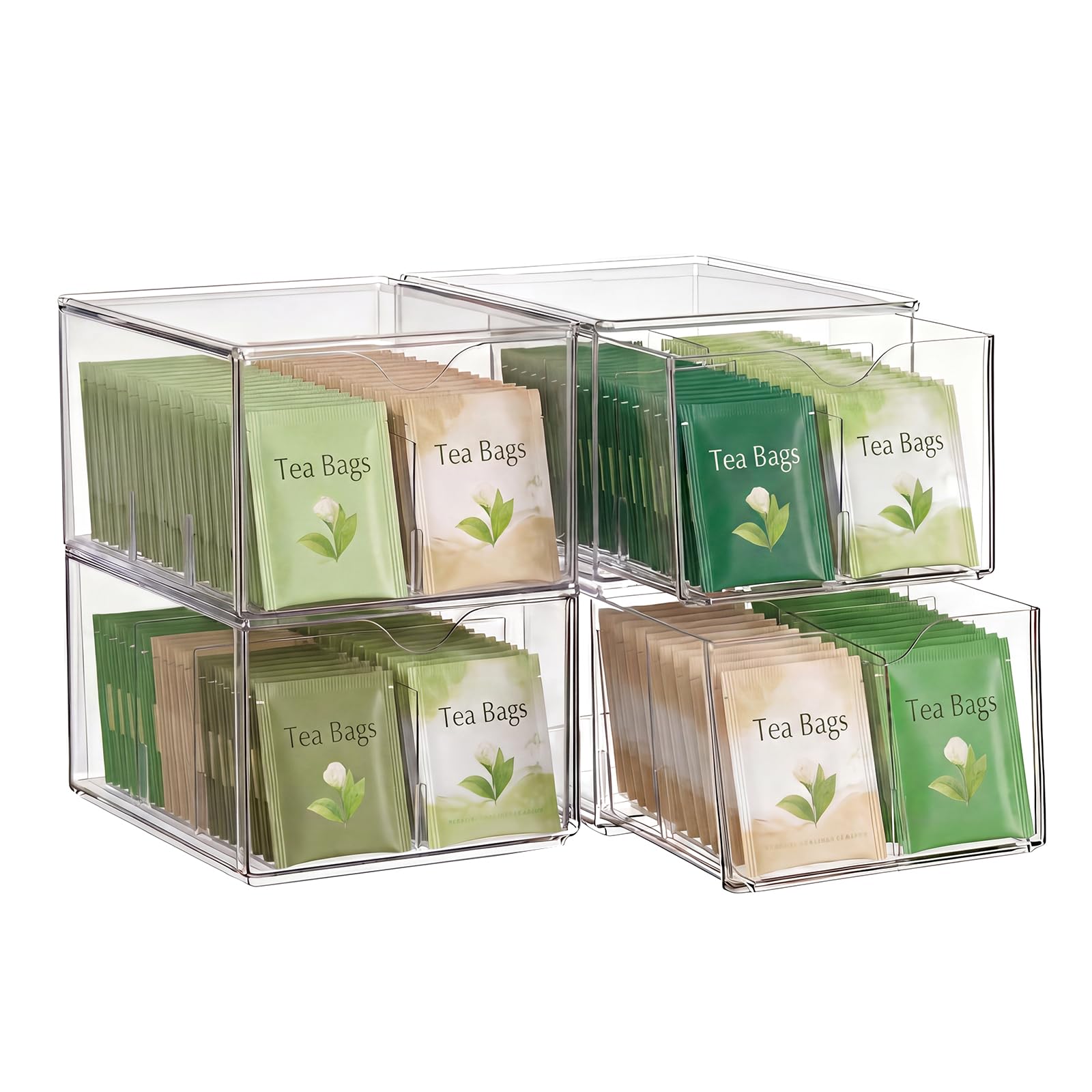 4 cassetti trasparenti impilabili con divisori staccabili, organizer per trucchi in acrilico per vanità, sottolavello, bagno, dispensa, mobili da cucina, contenitori in plastica per cosmetici, bustine
