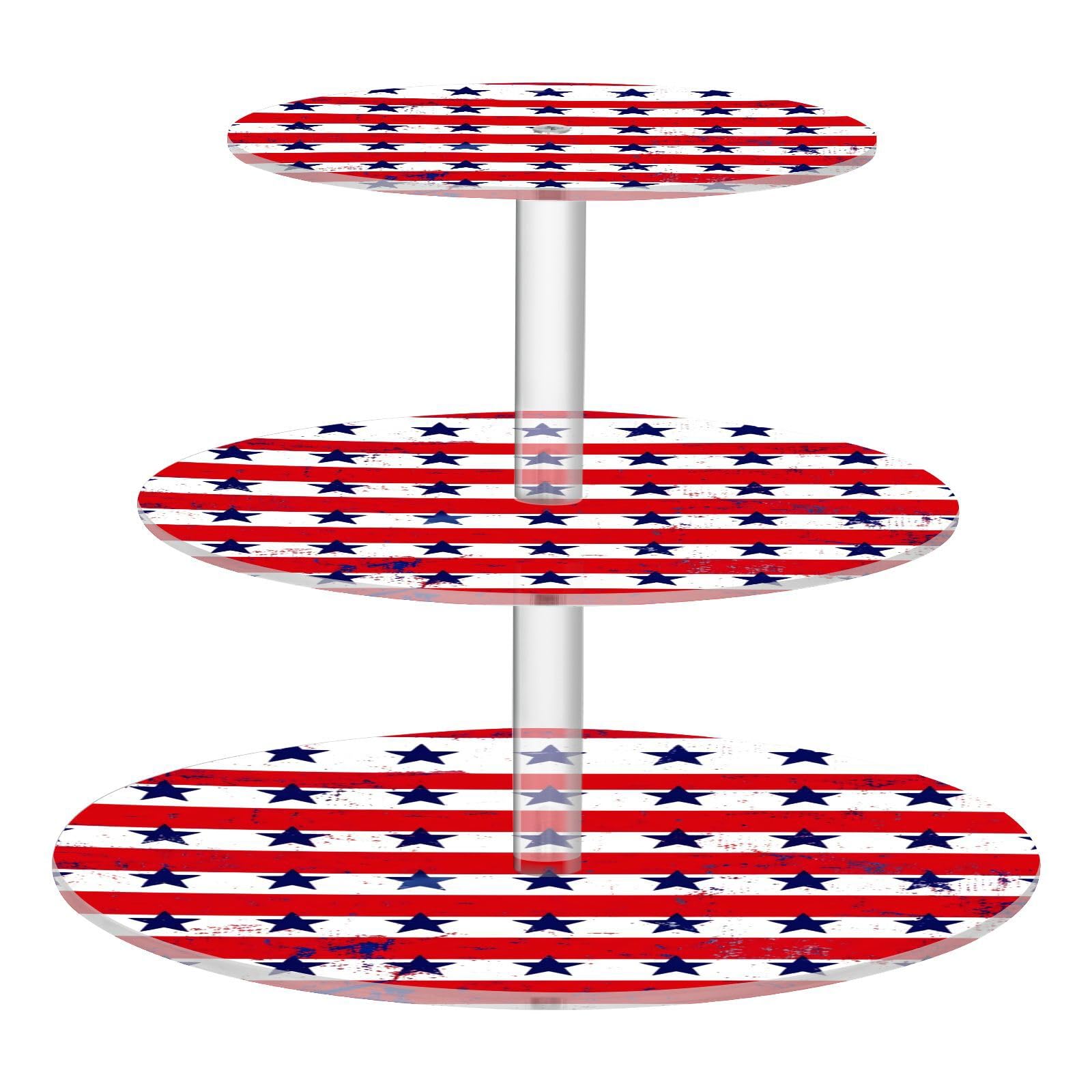 STAYTOP 3-Tier Cupcake Stand,Independence Day Stripe Star Cake Stand Holder, Tiered DIY Cupcake Stand Tower for Dessert Table Displays,Birthday,Weddings, Parties Events