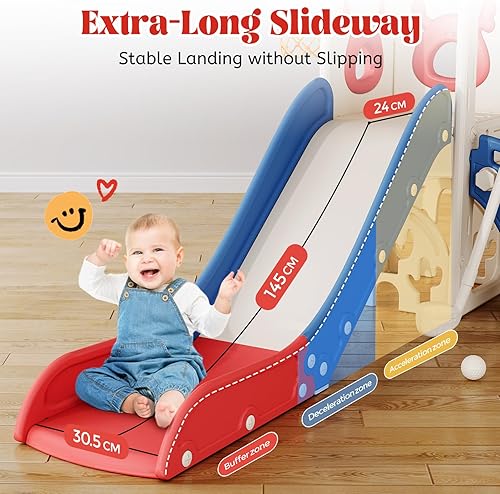 Miniatura 3 de Tobogán para niños pequeños, 7 en 1, juego mejorado con juego de golf para niños, aro de baloncesto y espacio de almacenamiento para niños pequeños
