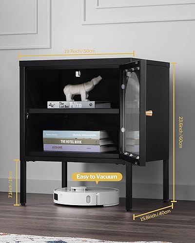 Miniatura 3 de SICOTAS Juego de 2 mesitas de noche para mesita de noche, color negro, con vidrio templado corrugado, marco de acero, estante de almacenamiento,