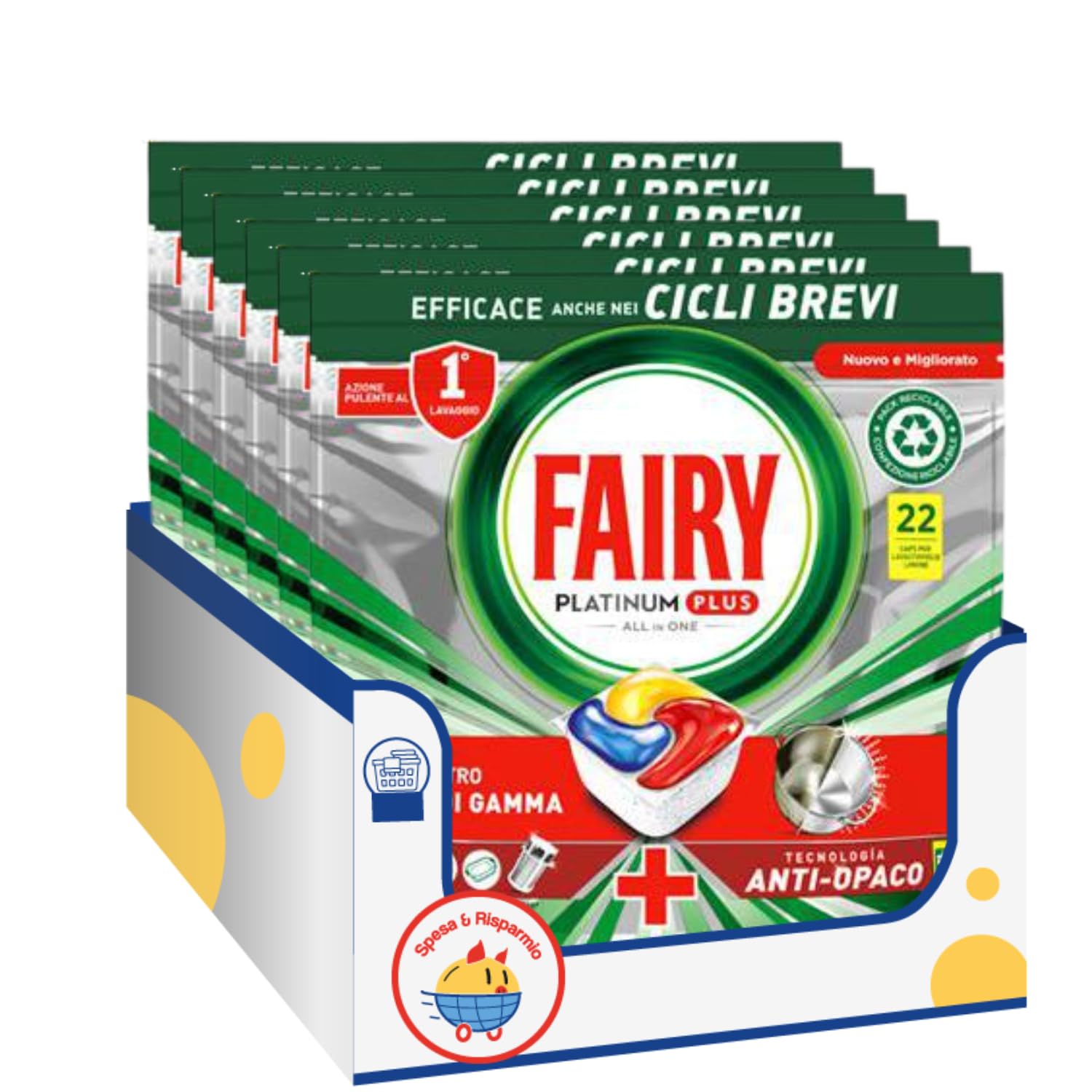 Pastiglie lavastoviglie effetto anti-opaco limone – 22 lavaggi per confezione kit con Spugna Brandizzata SPESA & RISPARMIO Inclusa – Variazioni 2/4/6 Pezzi (6)