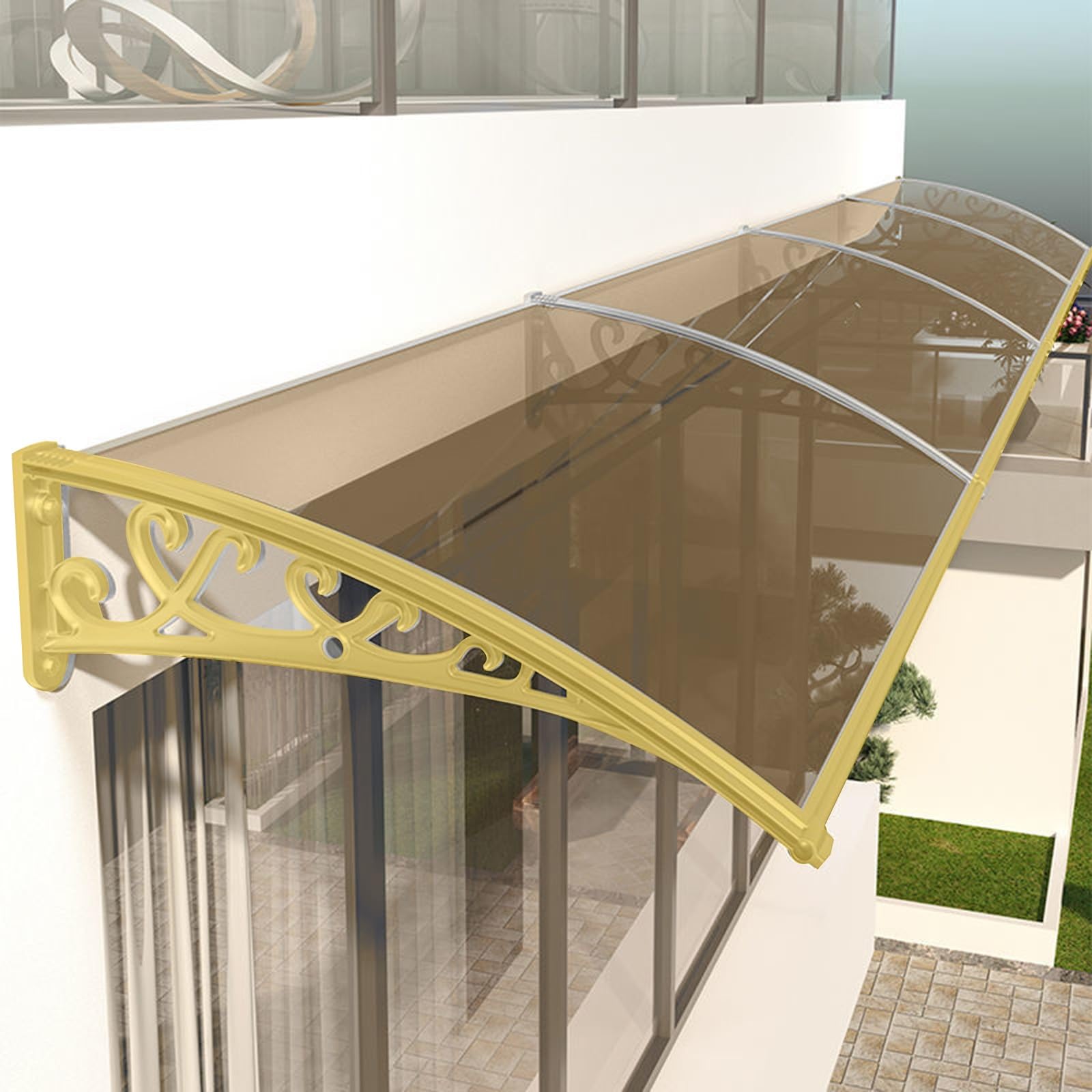 Polycarbonate Door & Window Awning - 24x55 Inch Outdoor Canopy For Rain & Sun Protection, Aluminum Frame, Easy Install