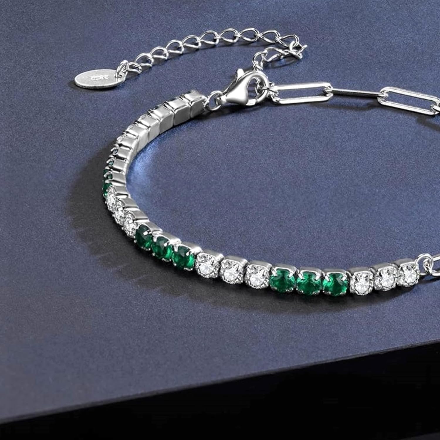 Platinum/14k Gold Plated 925 Sterling Silver Paperclip Link Chain Bracelet & Cubic Zirconia Tennis Bracelet for Women, Infinite Adjustable CZ Bracelets - Image 4