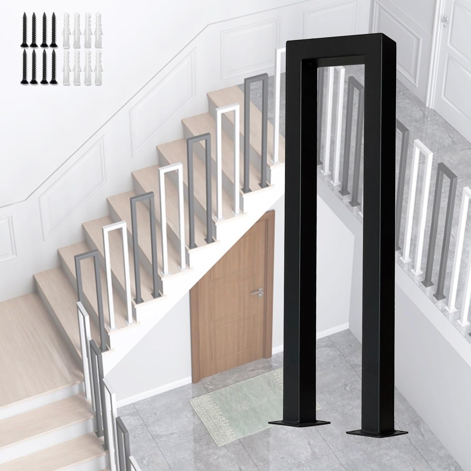LWJSOCP Indoor Outdoor Stair Railing 100cm Black U-Stair Guardrail 40inch Handrails for Steps Banister Railing for Porch & Garden Durable Stair Safety Solution