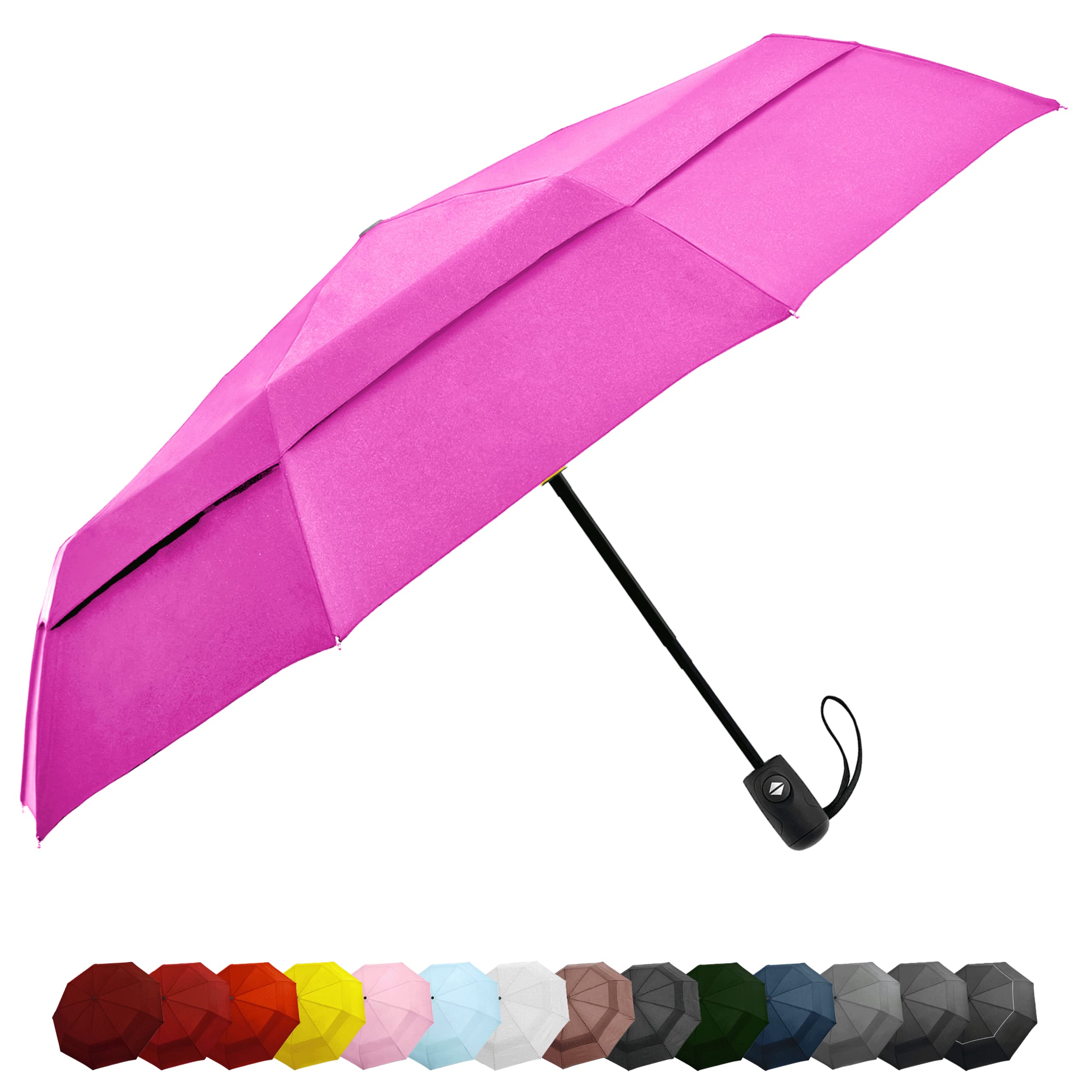 Windproof Compact Umbrella for Rain - 42” Travel Umbrella, Portable, Strong, Collapsible to 11”, Automatic Open Close Button, Vented Double Canopy