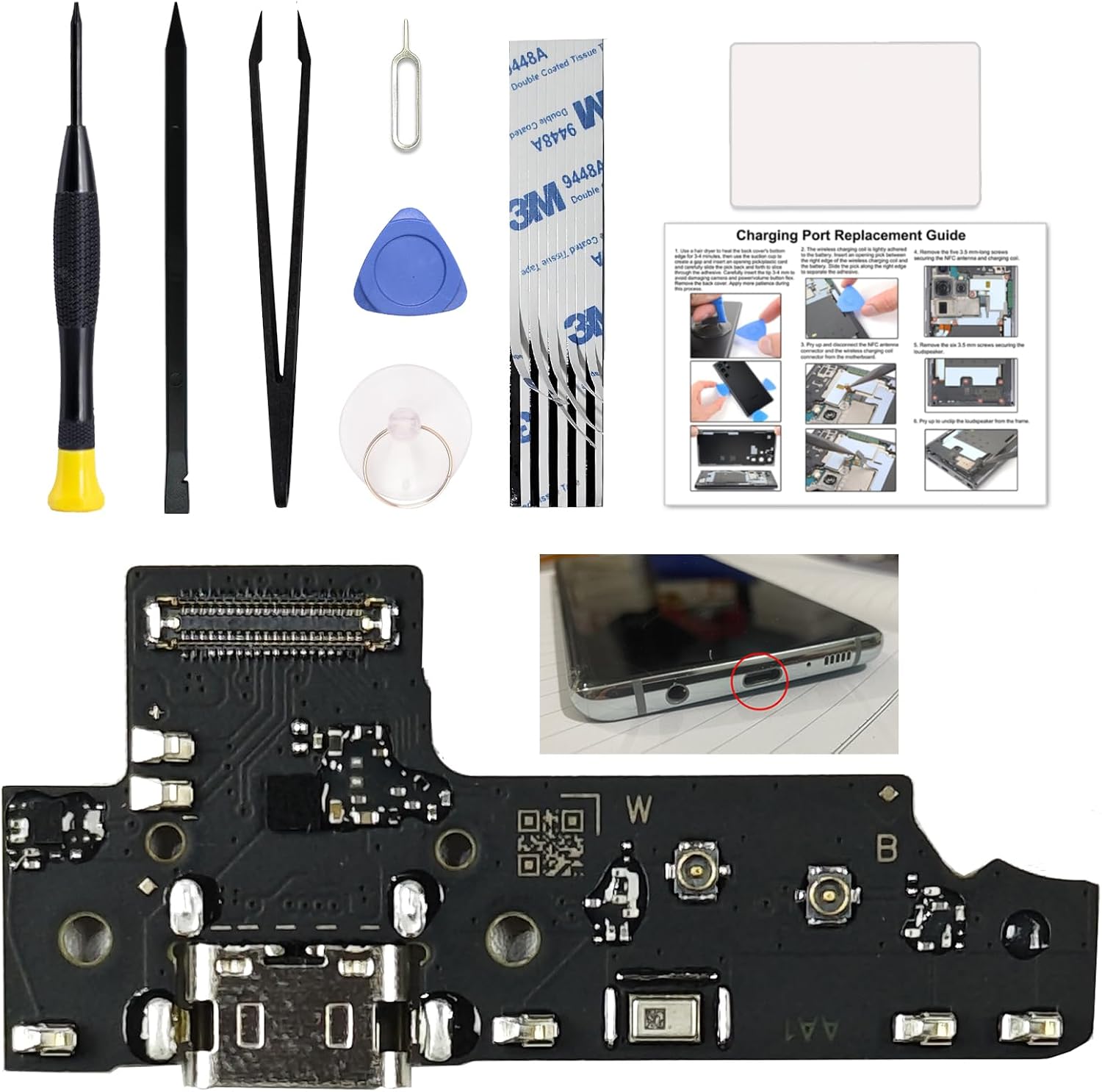 for Galaxy A16 5G Charging Port Replacement US Version, USB Dock Charging Board Repair Kit Compatible with Samsung A16 5G SM-A166P Series, Includes Instruction & Toolkit