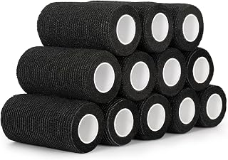 SEADESKY 12 Rolls Cohesive Bandage 4 Inch Self Adherent Cohesive Bandages 10cm x 4.5m Sports Wrap Tape Pet Vet Wrap Self Adhesive Bandages for First Aid Wrist Ankle (Black)