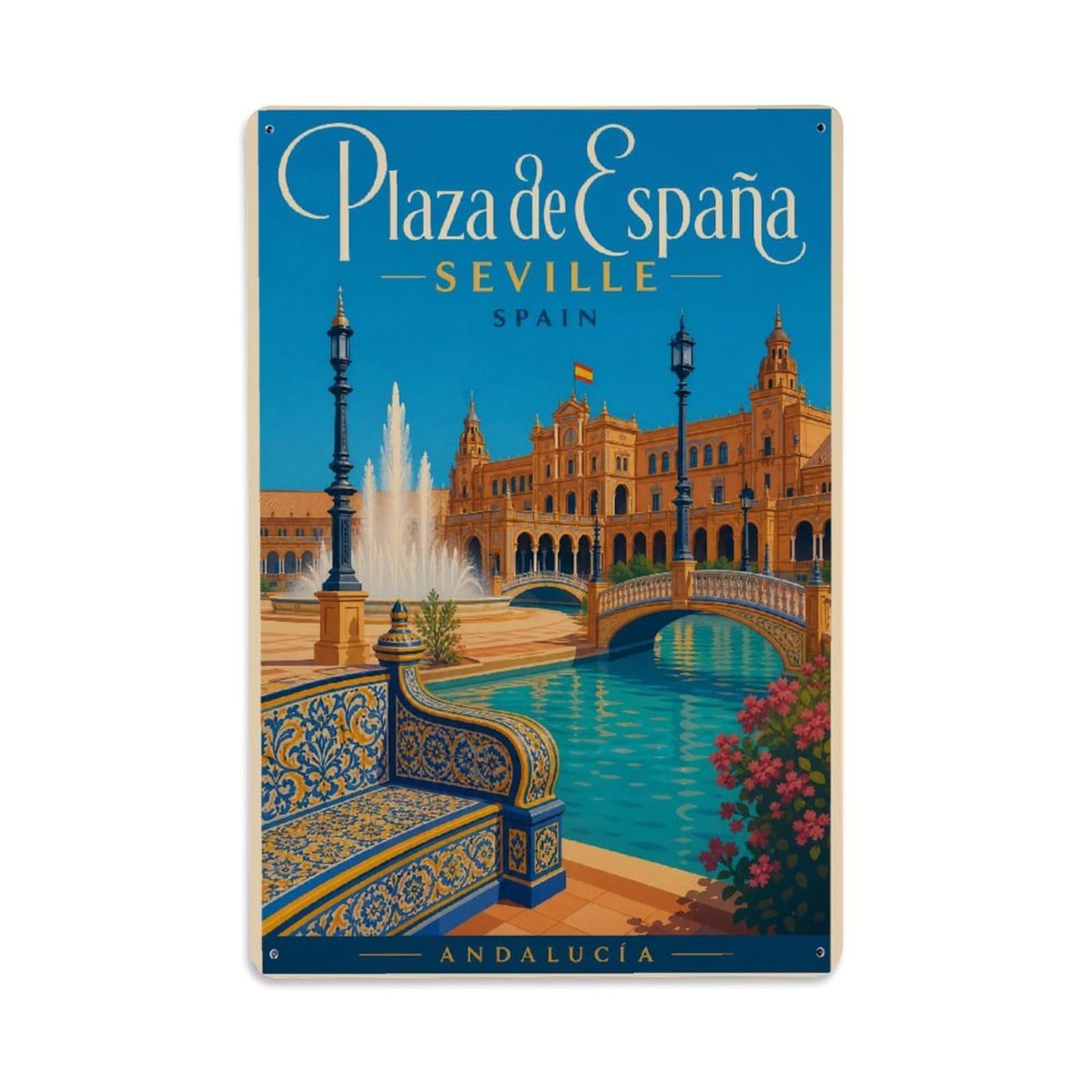 Metal Tin Sign Vintage Travel Seville Spain