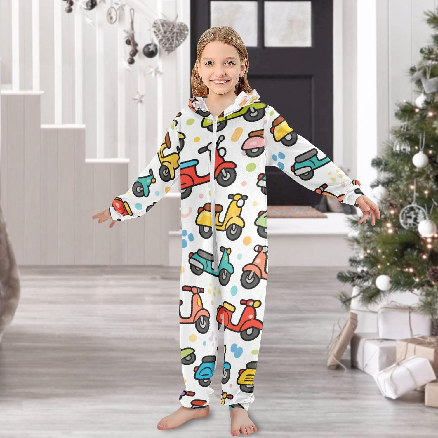 Onesie Pajamas Zip Up Hooded One-Piecing Loungewear Sleepwear for Parties Sleepovers 4-14Y