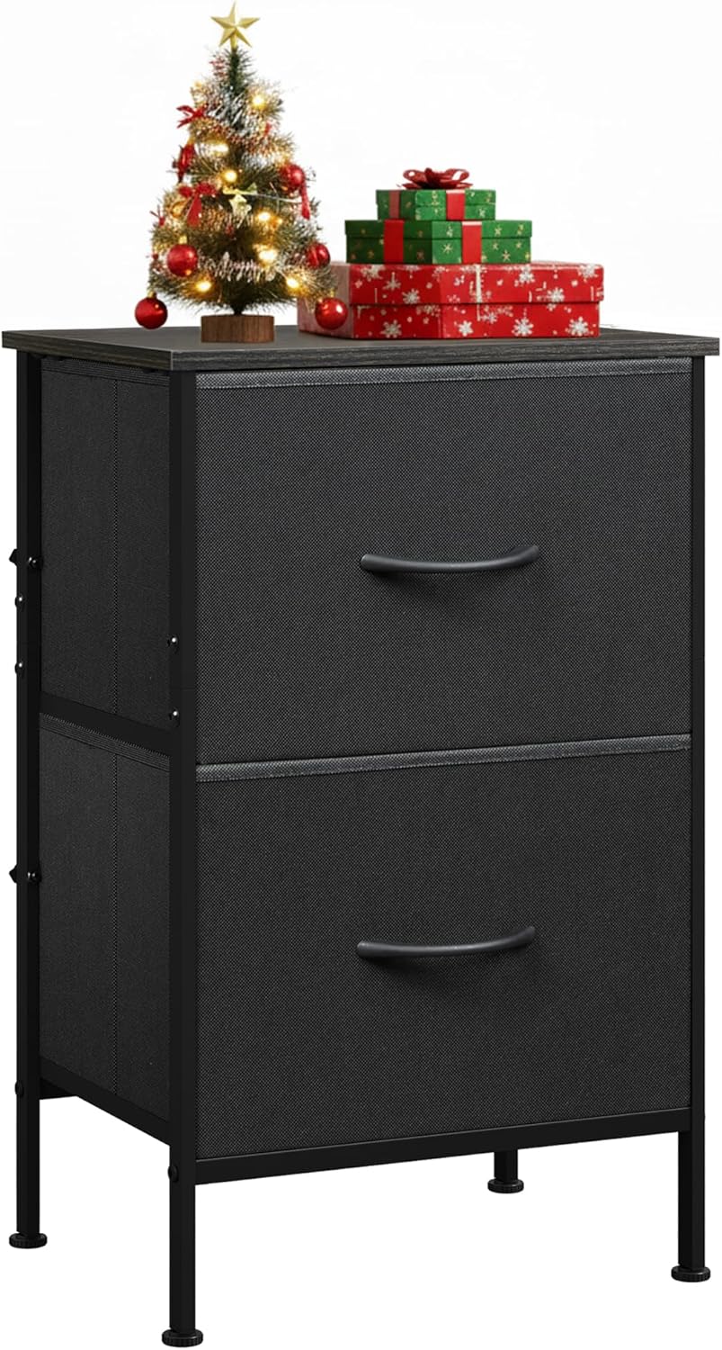 WLIVE Night Stand with 2 Drawers, Black