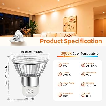 LED GU10 Range Hood Light Bulbs, Dimmable, 3000K Warm White, 2 Pack