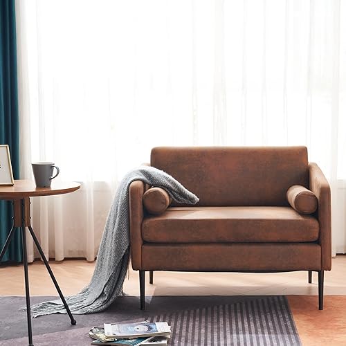 Miniatura 10 de Karl home Mid-Century - Silla decorativa retro de tela bronceadora para sala de estar con patas de metal para dormitorio, oficina, cafetería, sillón