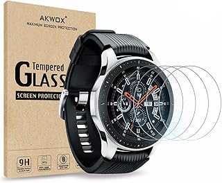 AKWOX [4 Pack] Tempered Glass Screen Protector for Samsung Galaxy Watch 4 classic 46mm / Watch 46mm, [0.33mm 2.5D High Definition 9H] Premium Clear Screen Protector for Galaxy Watch SM-800/SM-R805