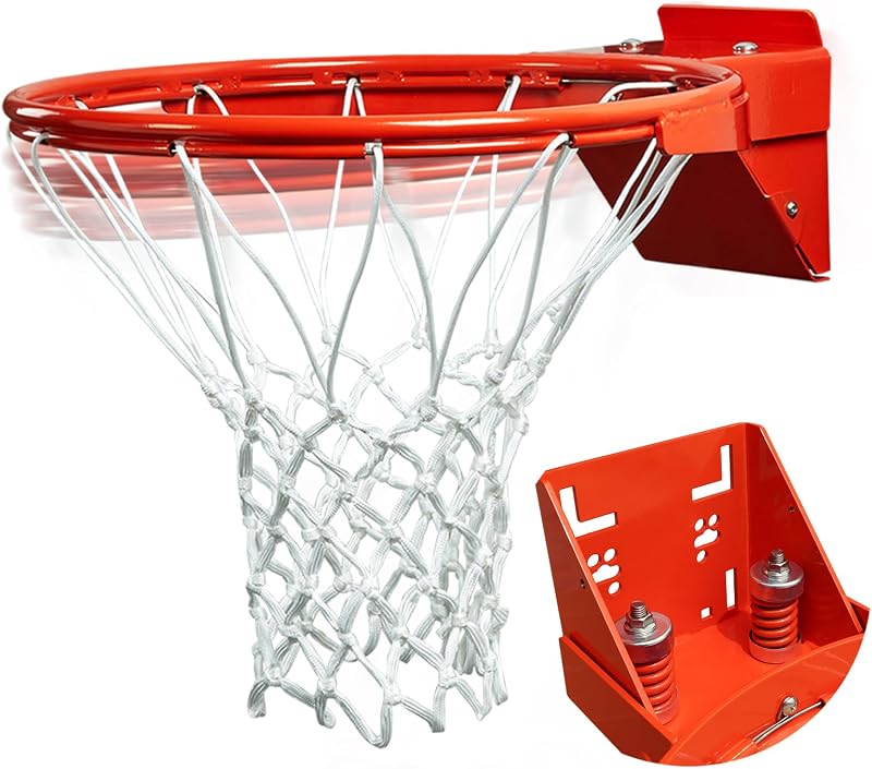 Aro de baloncesto profesional, repuesto de aro de baloncesto resistente de 18 pulgadas con red de nailon para interiores y exteriores, soporte de montaje reforzado con portería estándar para tableros de 5 x 5 pulgadas, 5 x 4 pulgadas, 5 x 3 pulgadas, 4 x 3 pulgadas