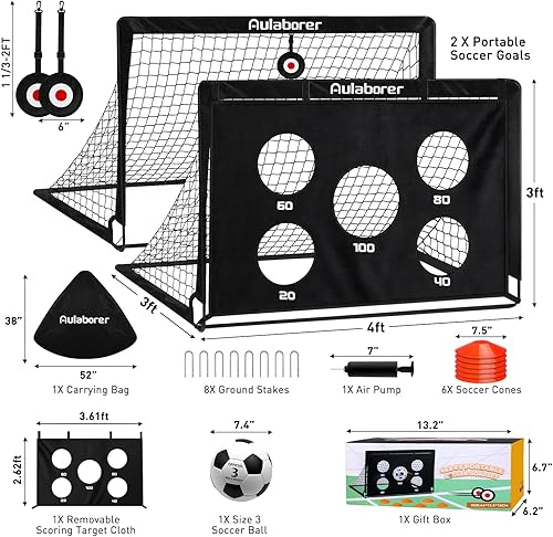 Miniatura 7 de Portería de fútbol, juego de porterías de fútbol para niños de 4 x 3 pies para patio trasero, equipo de entrenamiento de red de fútbol portátil con