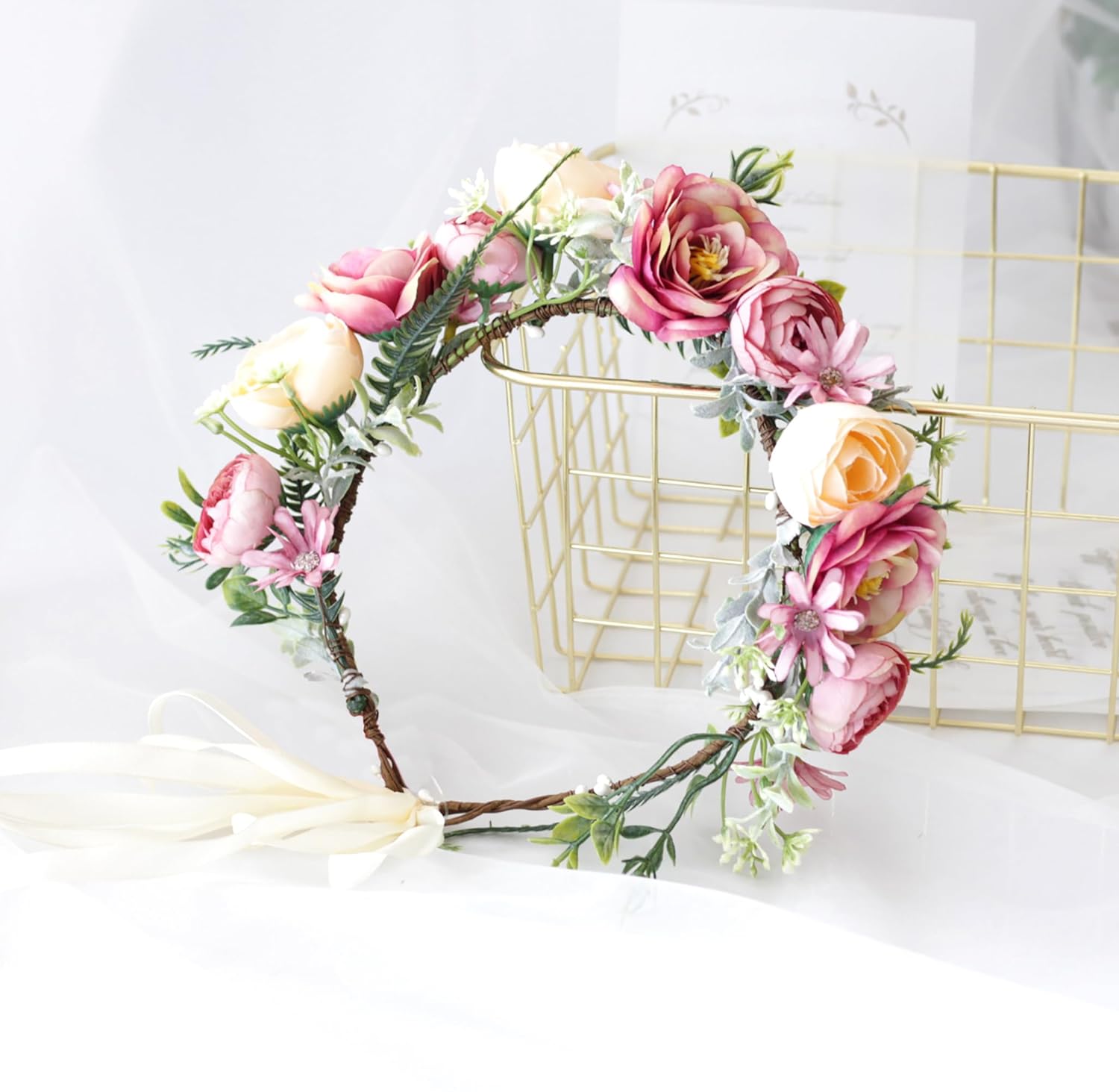 Women Flower Crown Rose Floral Headband Flower Halo Floral Crown Wedding Bridal Party Cosplay Halloween Photos - Image 6