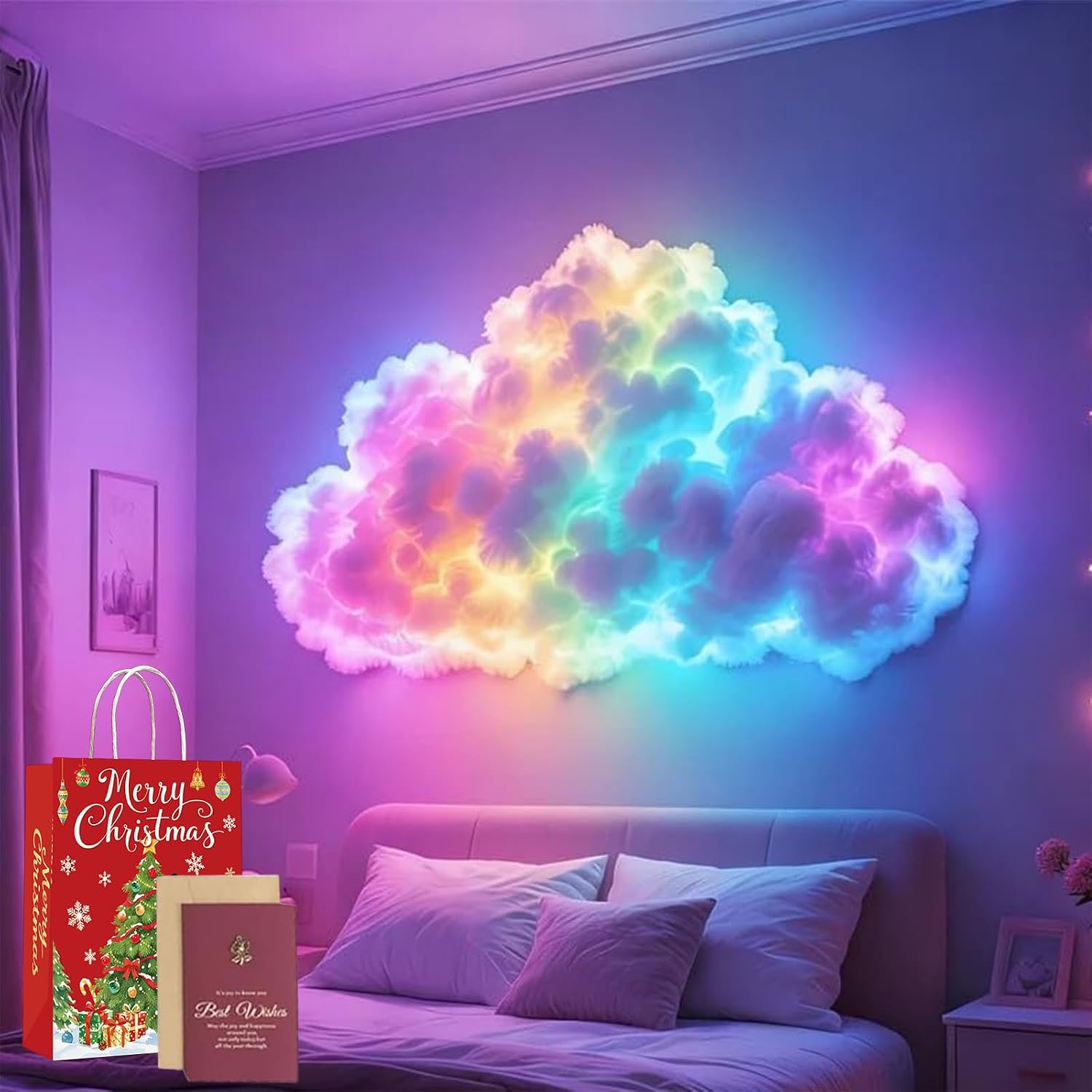 DIY USB-Powered Thundercloud LED Light Decor, 3D Big Cloud Lightning Ambient Lights Kit, 360° Remote Control Mood Light, for Bedroom, Gaming Setup, Kids Room (79in/200cm)