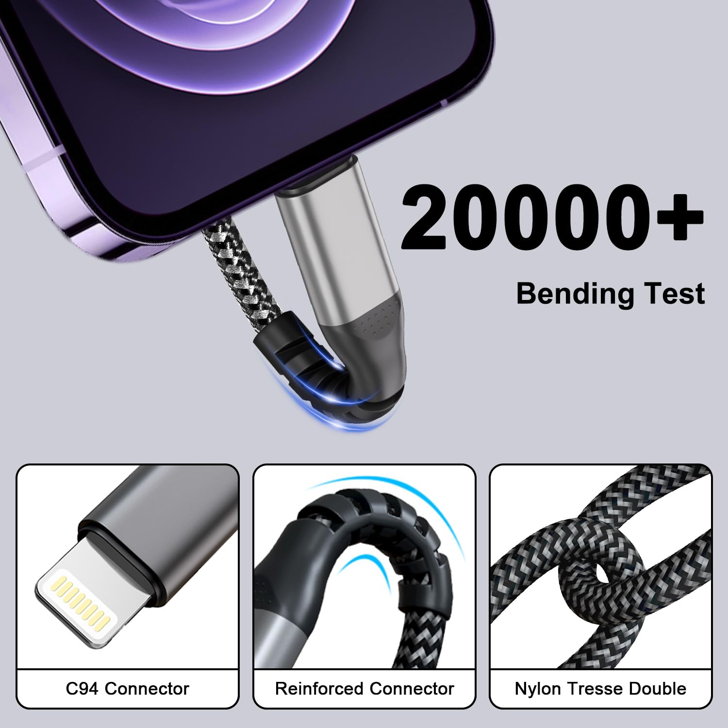 Cavo USB C Lightning 1M 2Pack [Certificato MFi] - Caricatore iPhone Nylon per iPhone 14 Pro Max 13 12 11 XS XR 8