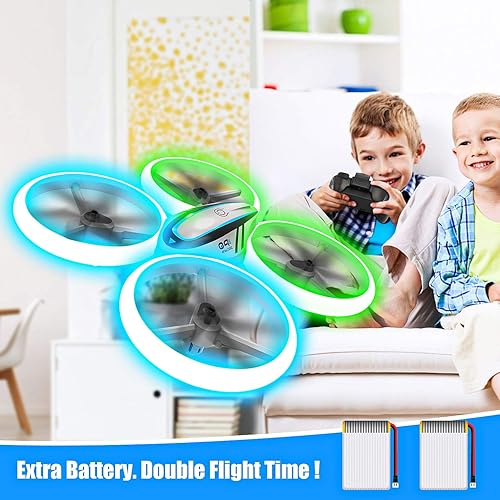 Miniatura 4 de Dron Q9s para niños dron RC con retención de altitud y modo sin cabeza Quadcopter con luz azul y verde hélice de protección completa 2 baterías y