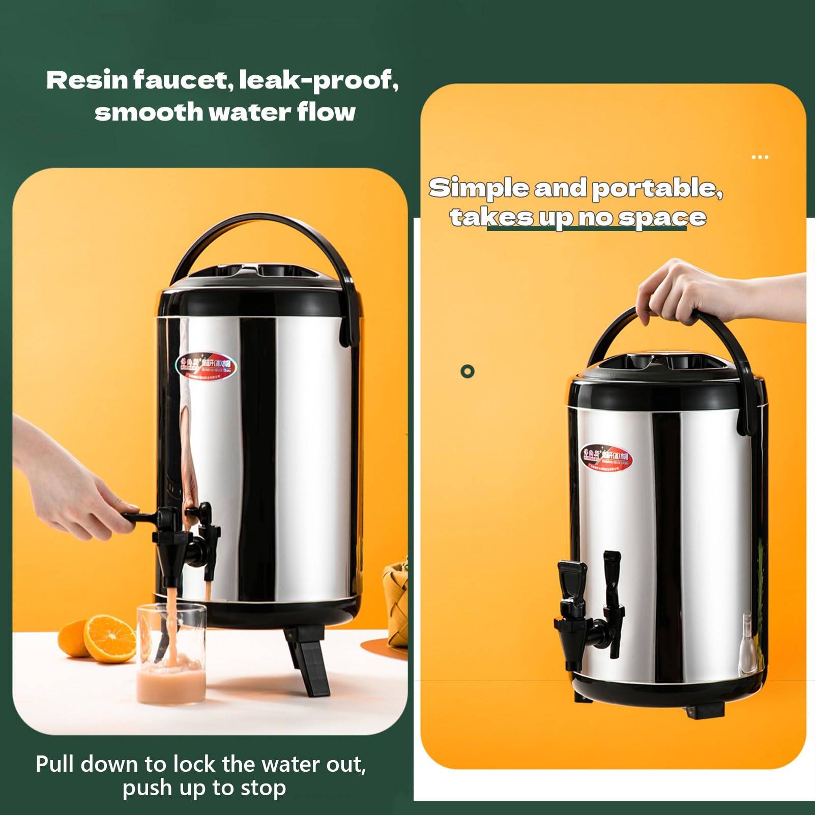 Dispensador de Bebidas Calientes Aislado, Interior de Acero Inoxidable, Jarra térmica portátil con Grifo para Camping, Fiestas y Deportes.