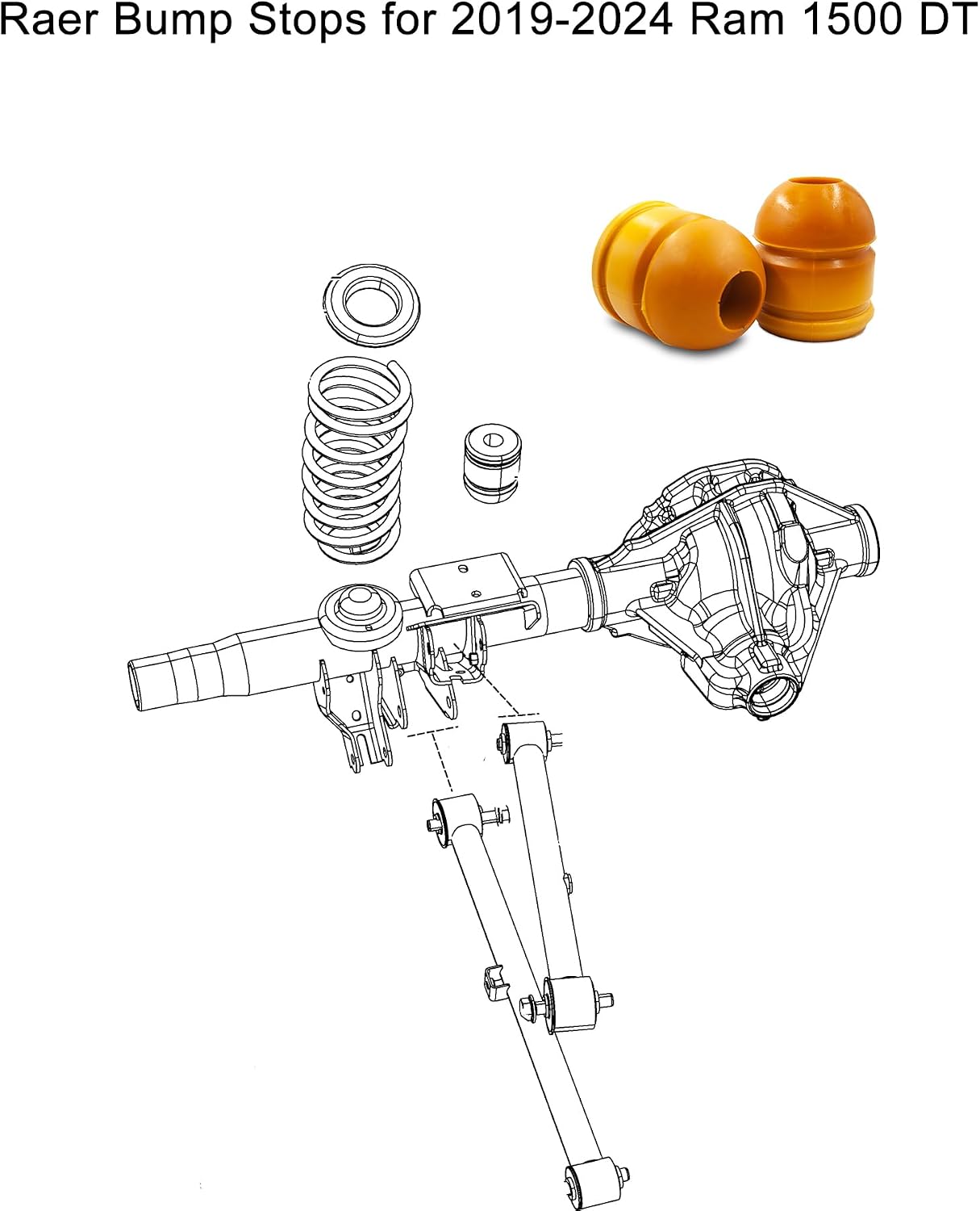 2-Pack Rear Bump Stops, Rear Jounce Bumpers Compatible with 2019-2024 DT Ram 1500