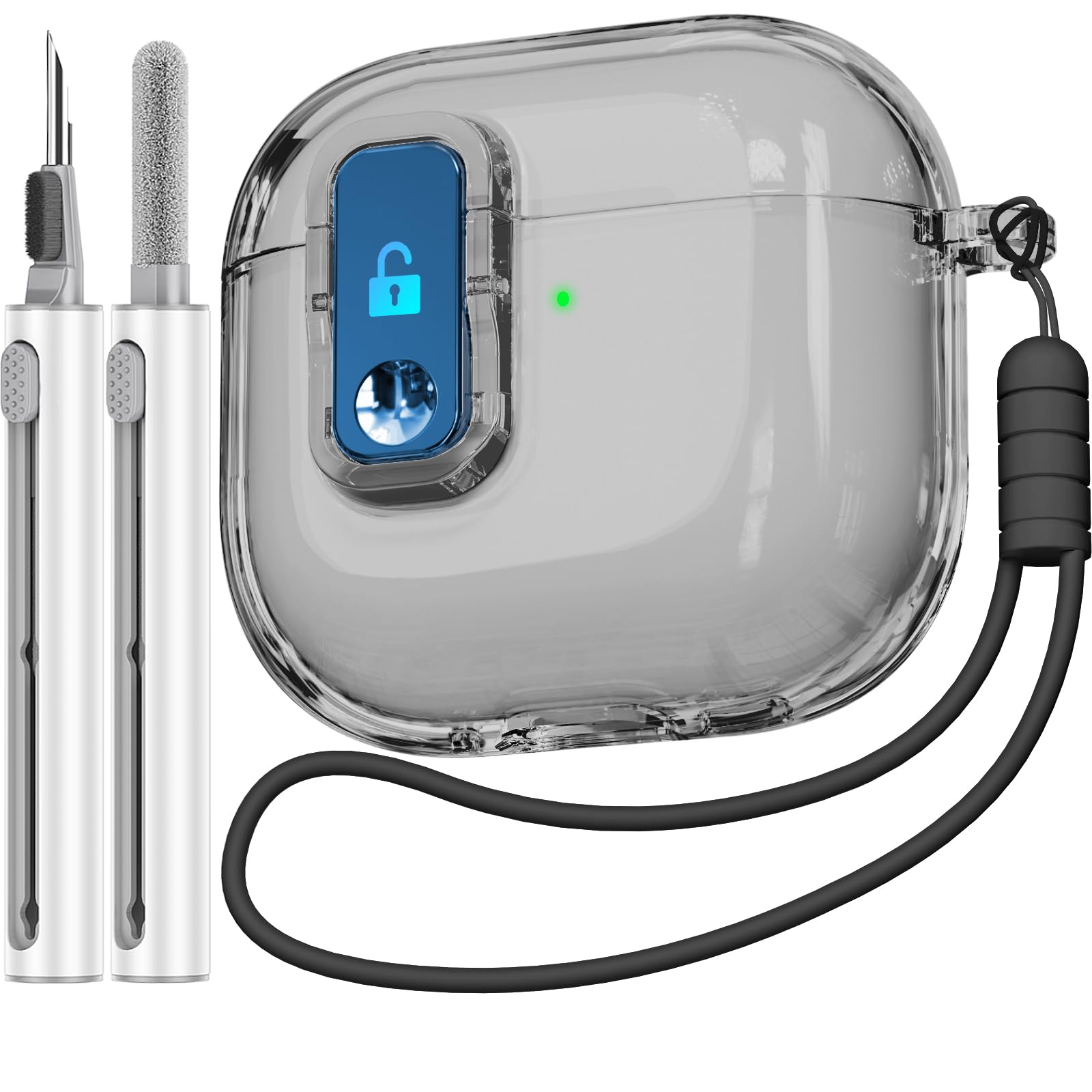 (with Safety Lock) Clear Case Compatible with AirPods 4th Generation Cases with Cleaner Kit,Soft TPU Transparent AirPods 4 Case,Full Protection Cover