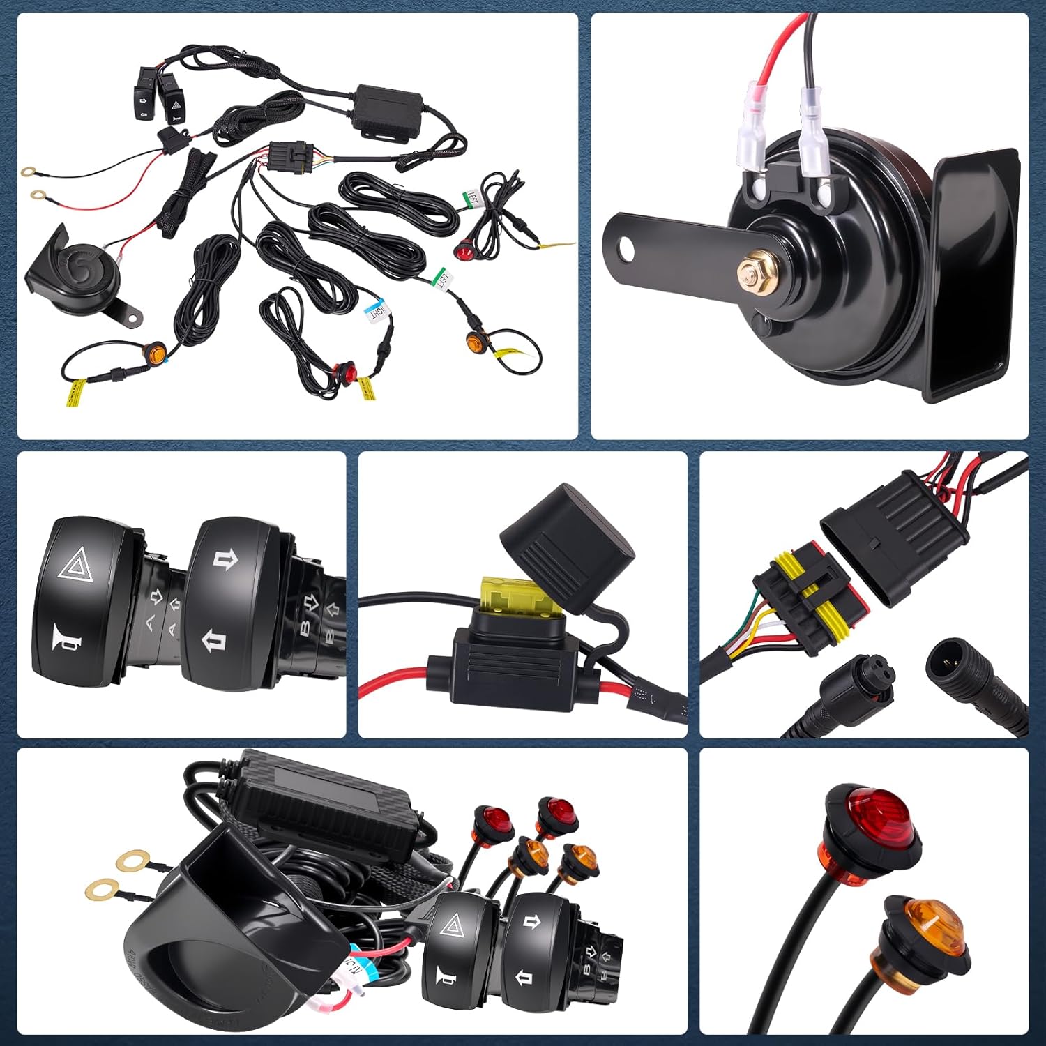 UTV Turn Signal Kit with 110D Horn, Pre-Wired, Plug and Play UTV Blinker with Rocker Switch, Hazard Light, Universal Street Legal Kit Compatible with Polaris, Can-Am, CFMOTO