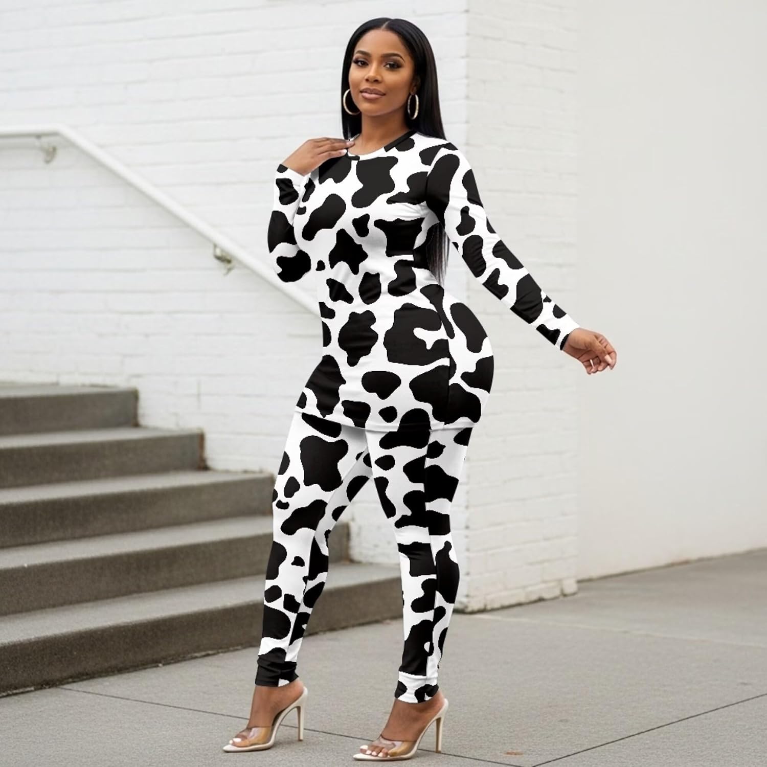 Workout Sets for Women 2 Piece Long Sleeve Top and Leggings Loungewear Suitable for Gym Yoga Pilates S - 5XL