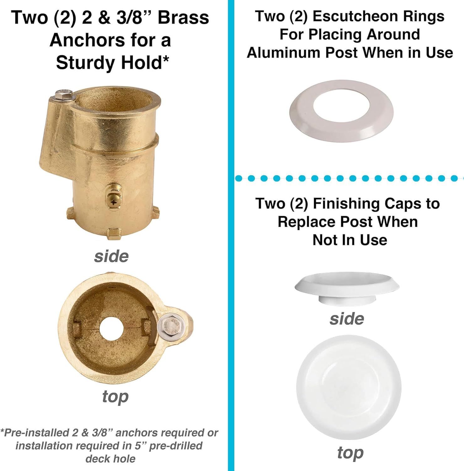 Dunn-Rite DMV100BR DeckVolly Water Game Activity Aluminum Swimming Pool Volleyball Set with Ball, Aluminum Posts, and Adjustable 24 Foot Net, White