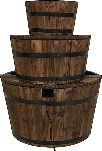 Miniatura 23 de Sunnydaze - Fuente de agua de barril de madera de 2 niveles, fuente de bomba de agua vintage de 34 pulgadas con bomba sumergible, para jardín