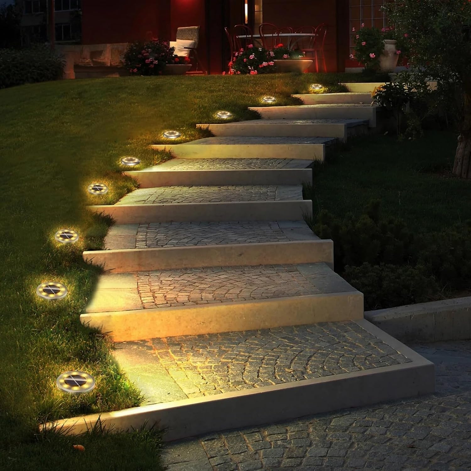 4 Packs Solar Floor Lamps - 8 LED Disk Lamp w/Auto On/Off for Patio Yard Pathway Walkway Driveway