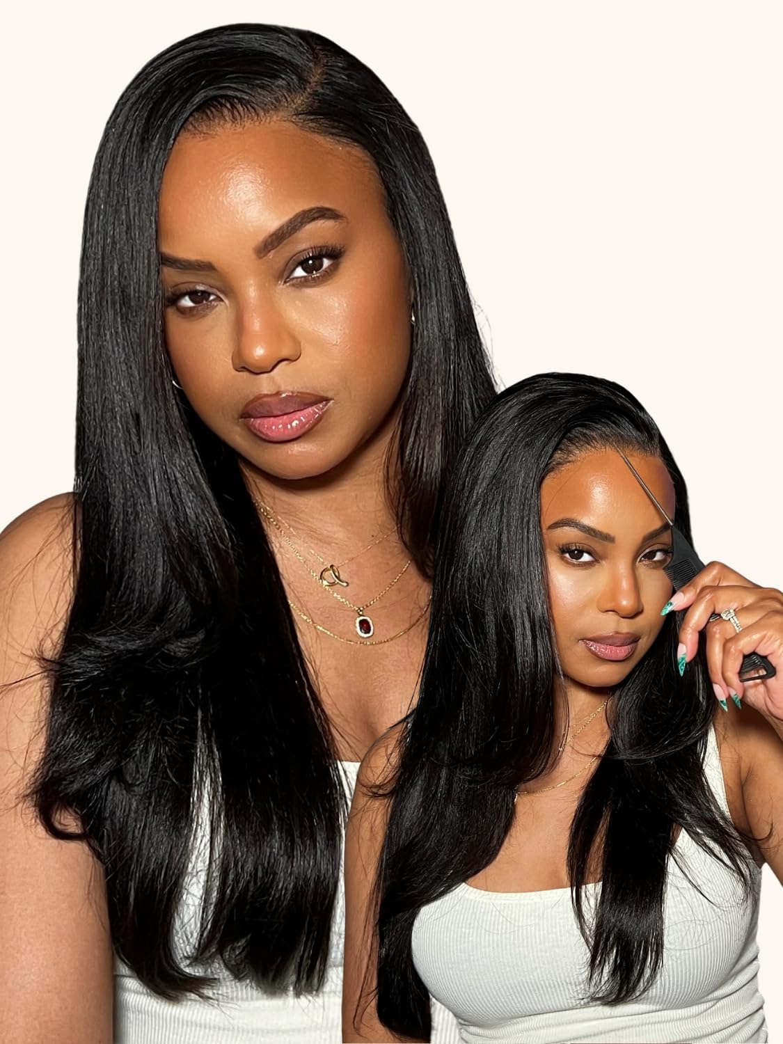 Nadula 7x5 HD Lace Front Wig Yaki Straight Human Hair Bye Bye Knots Glueless Wig with Elastic Drawstring, Pre Everything Pre Cut Invisible Knots Put