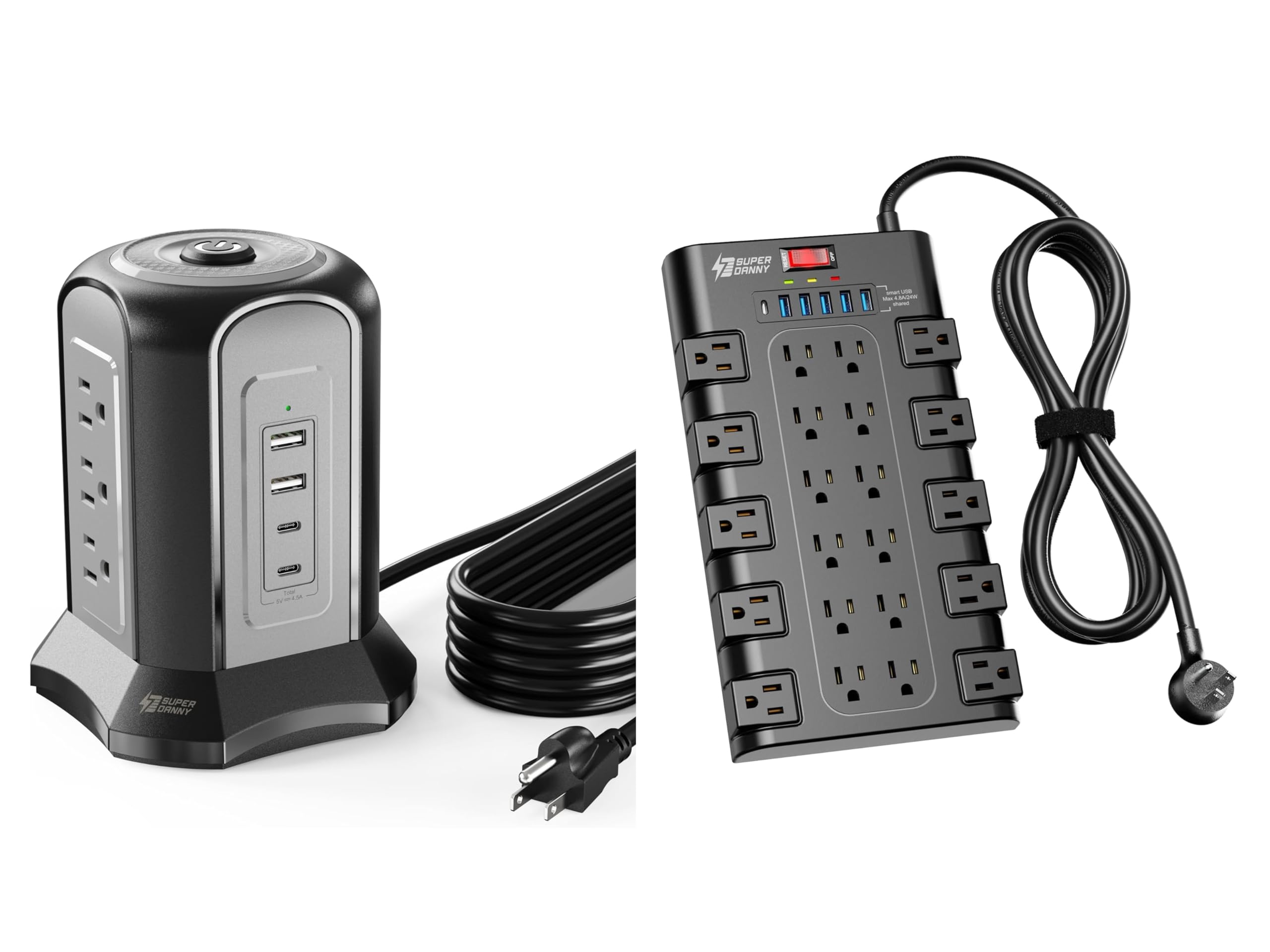 Amazon.com: Power Strip, SUPERDANNY Surge Protector with 22 AC Outlets and 6  USB Charging Ports, 1875W/15A, 2100 Joules, 6.5Ft Flat Plug Heavy Duty  Extension Cord for Home, Office, Dorm, Gaming Room, Black :