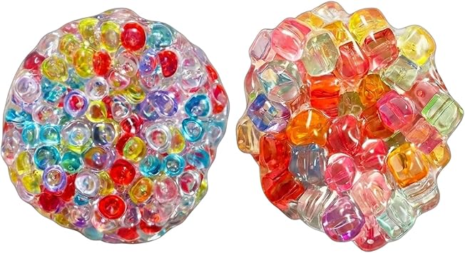 2 PCS Crunchy Squishy Balls, 6cm Size with Colorful Bead Filling and Ice Cube Style,Squishy Ball Set Featuring Two Distinct Internal Textures for Everyday Handling