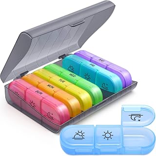 Weekly Pill Organizer 3 Times A Day, 7 Day Pill Box with 180° Wide Open Design, Easy to Fill & Retrieve, Double Protection with Outer Case, Weekly Pill Case for Vitamins, Fish Oil, Supplements