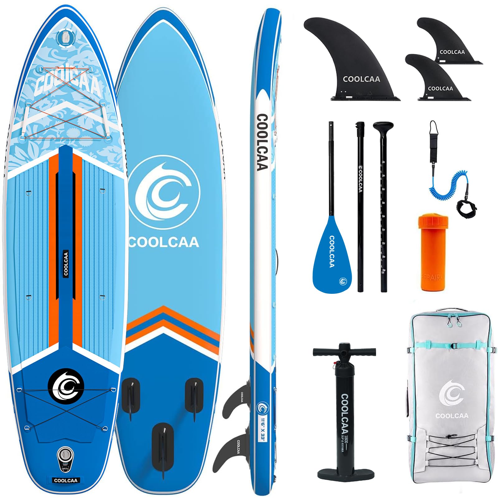 COOLCAA Deska SUP 354 cm x 86 cm x 15 cm z akcesoriami premium SUP, nośność do 210 kg, deska SUP dla dorosłych i młodzieży na wszystkich poziomach