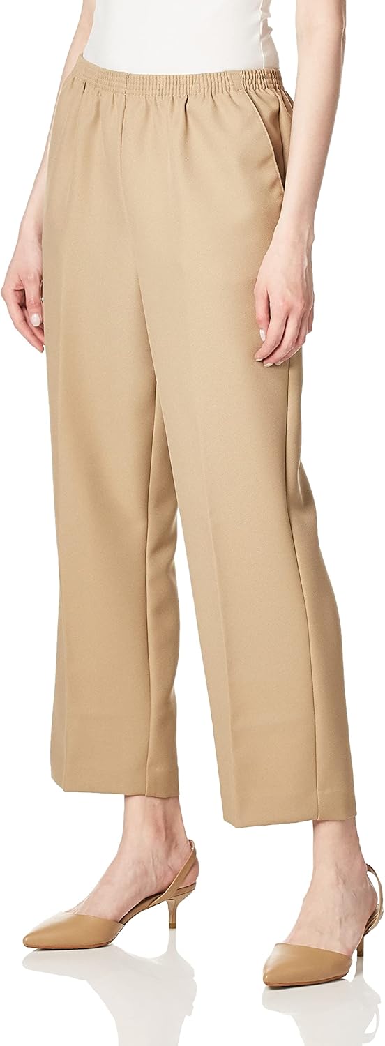 Alfred Dunner Women's Pull-On Style All Around Elastic Waist Polyester Cropped Missy Pants at  Women’s Clothing store: Athletic Pants