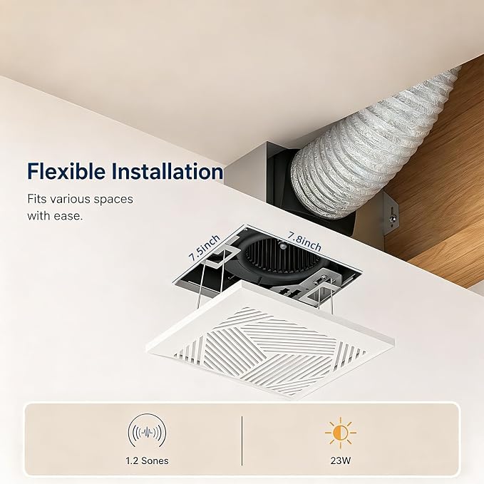 Extractor de baño 1.2 sones 7.8x7.5 pulg 88 CFM ruido bajo miniatura 7
