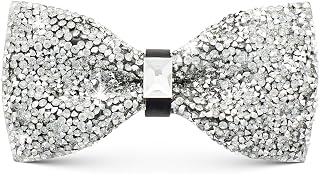 Bow Ties for men, Adjustable Length Sequin Pre-Tied Bow Ties with Rose Brooch for Wedding and Party