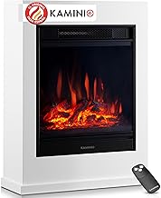 KAMINIO Kalle Electric Fireplace - Standing Electric Fireplace with Heating, 3D Flame Effect, Remote Control (White)