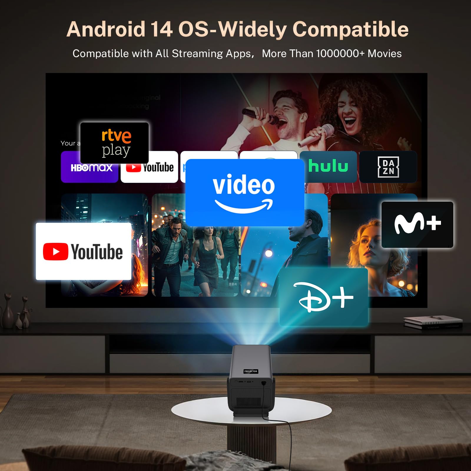 [2000 ANSI] Proyector Inteligente 1080P Nativo - Soporte 4K, Android 14 | Proyector Portátil, Calibración Visual IA, Enfoque y Corrección Automáticos, Audio Hi-Res, WiFi 6, Bluetooth 5.4, LYNCAST X7