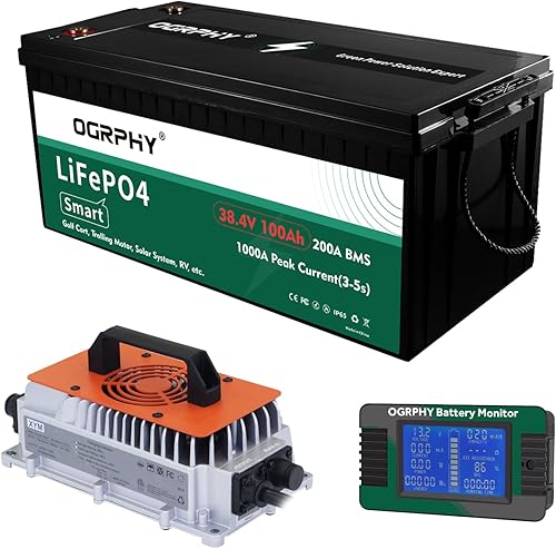Miniatura 2 de Batería de litio de 36 V con cargador y monitor LCD, batería de litio para carrito de golf de 36 V 100 AH con BMS de 200 A, salida de 7.68 kW