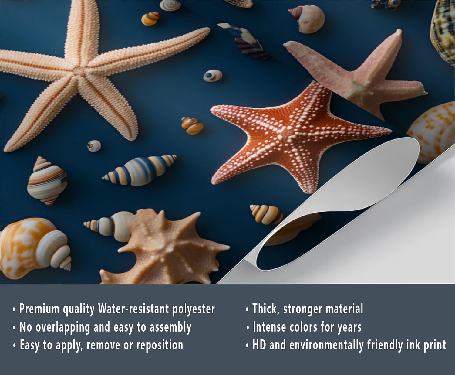 Starfish Shell Wallpaper, Marine Life Removable Wallpaper, Underwater World Wall Murals for Bedroom Living Room Kids Room Background Decor 98" x 78" (Not Peel and Stick)