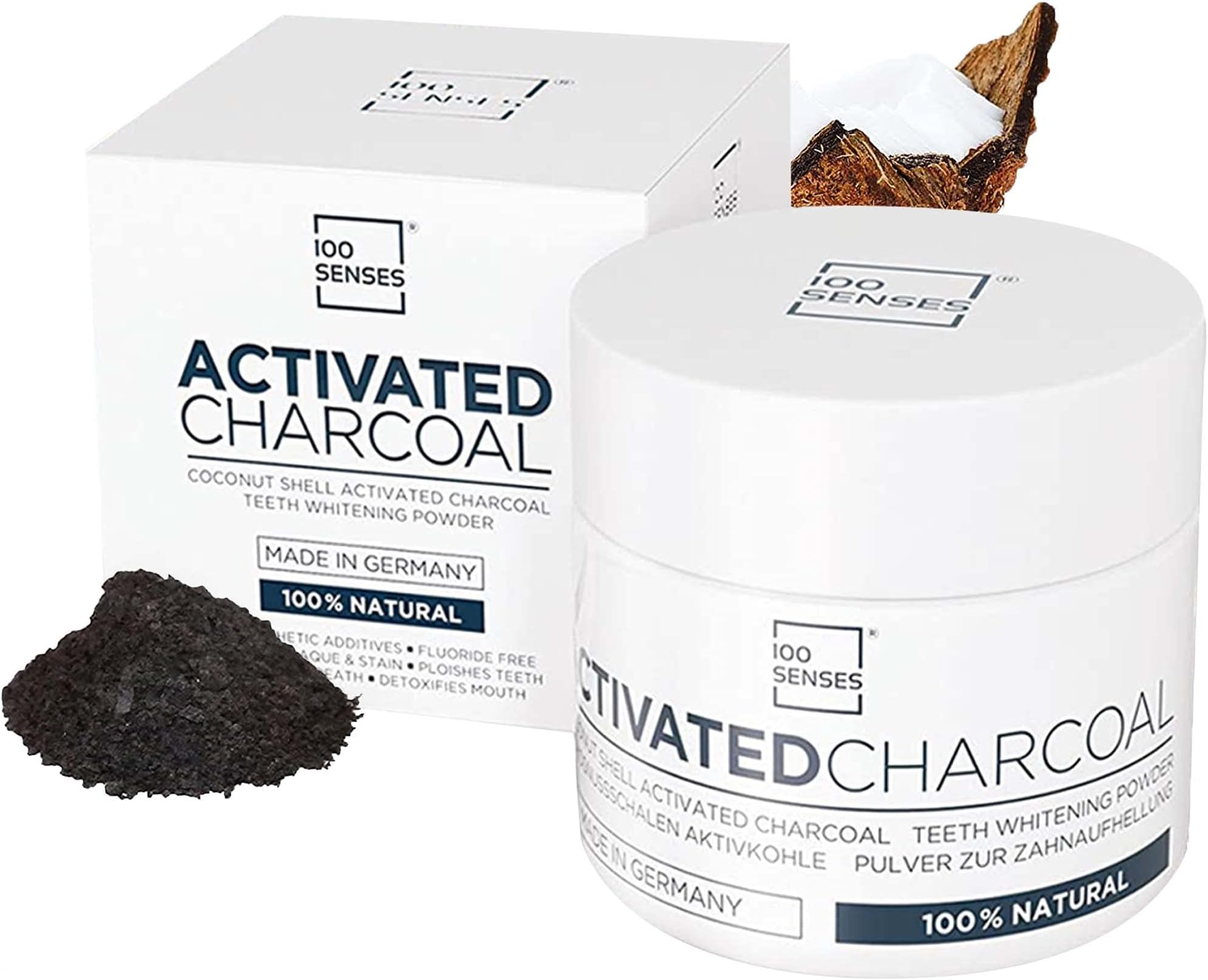 100SENSES Activated Charcoal Teeth Whitening Powder, 100% Natural Black Carbon Powder for Brighter, Whiter and Healthier Teeth