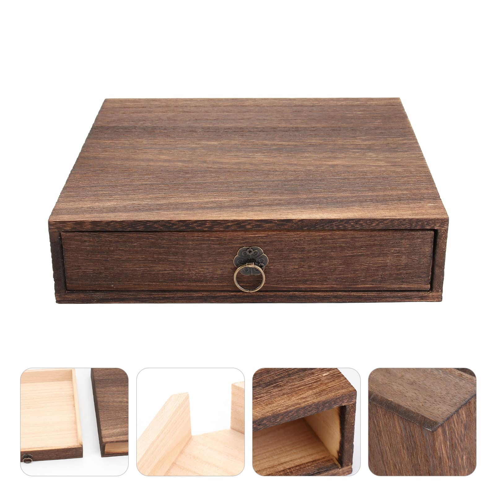DECHOUS Holz Teekuchenbox mit Mehrschichtiger Schublade Starke Tragkraft und Einfach zu Bedienen Traditionelle Aufbewahrung für Pu Erh Tee Zuhause im Vintage Stil