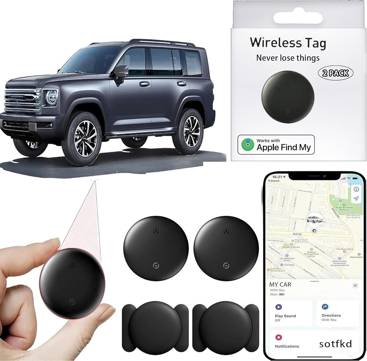 Paquete de 2 rastreadores GPS para vehículos, dispositivos de seguimiento para automóviles ocultos con magnético | Dispositivo de seguimiento para vehículos, rastreador GPS para coche, rastreador de coche (solo iOS) | Sin tarifa mensual | Impermeable | con Apple Buscar mi